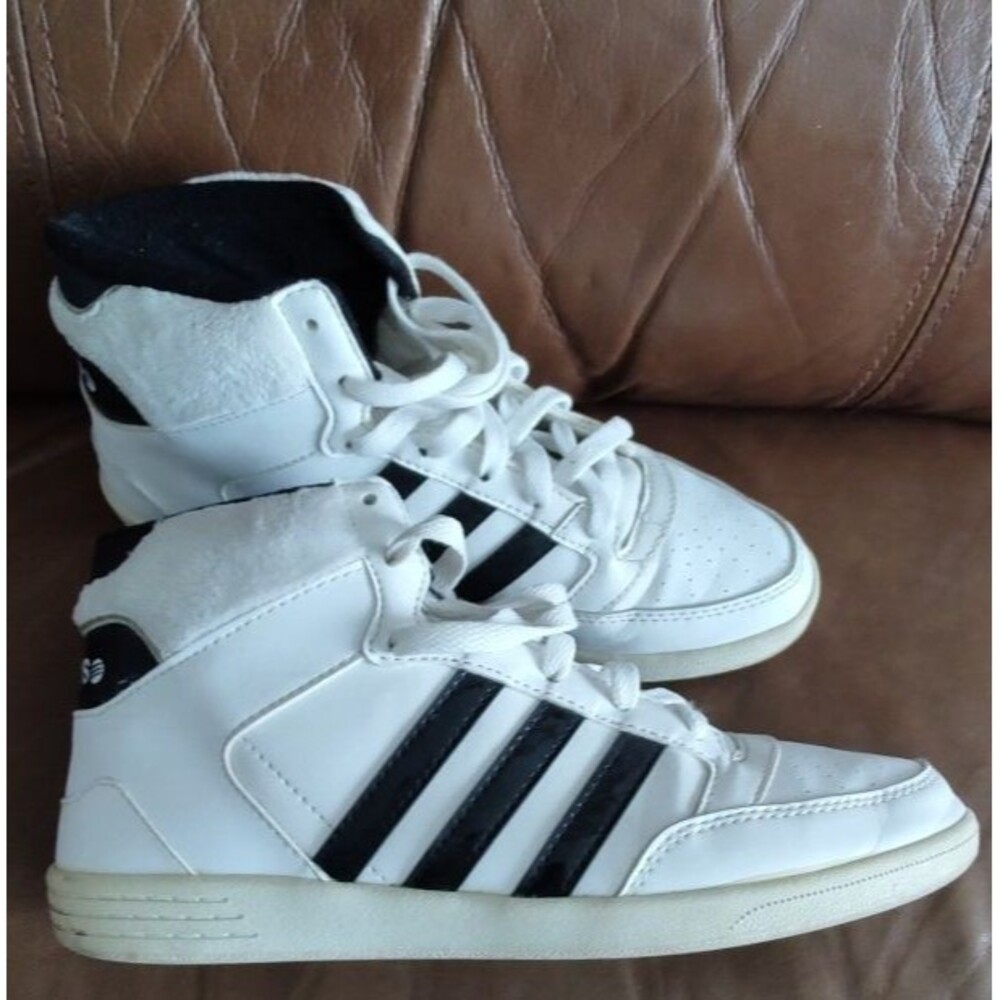 RARE Women's Adidas Neo Label White High Top Sneakers US Size 7 Cat Tongue